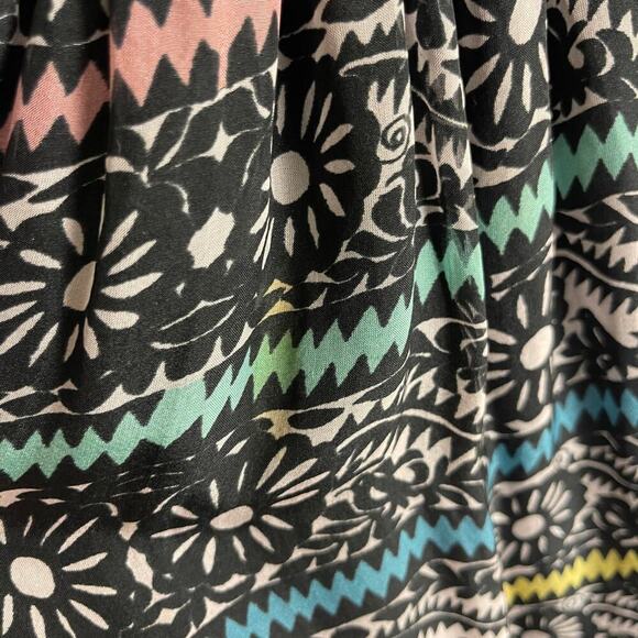 Carolina K Black Printed Sheer Bodice Beaded Silk Aztec Floral Maxi Dress Small - Picture 16 of 16